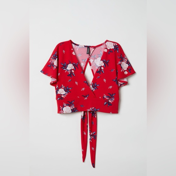 H&M Red Floral Crop-Top - Picture 3 of 5